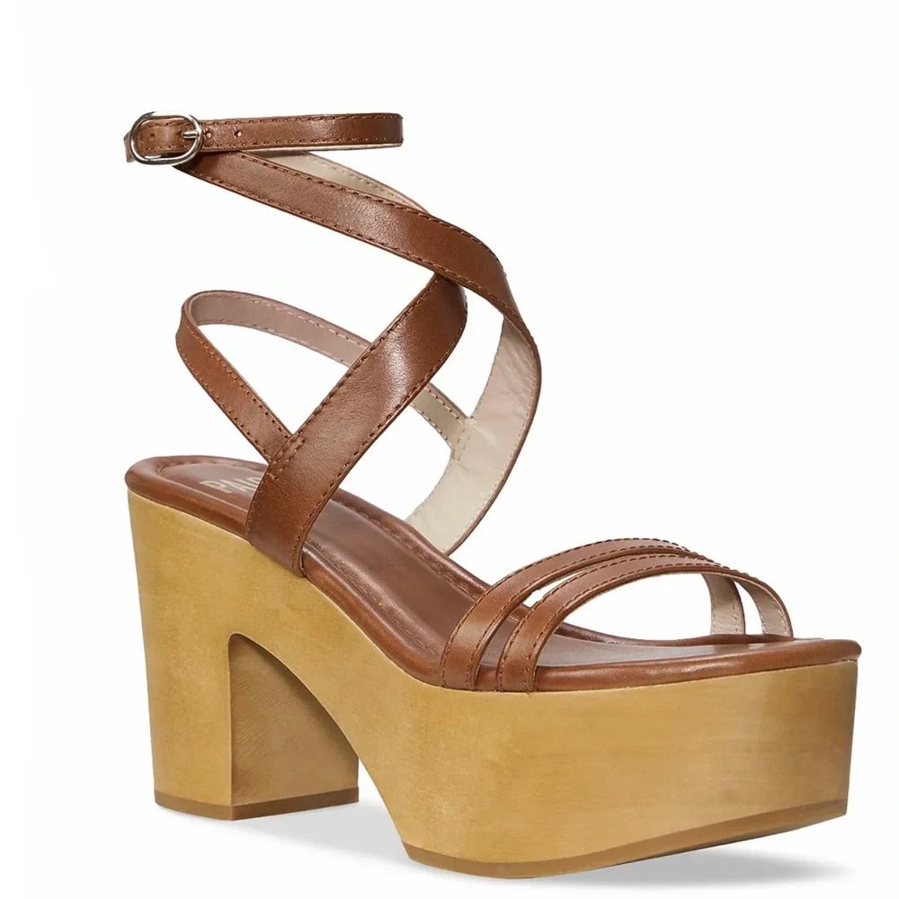 NEW PAIGE BROWN LEATHER CLOG SANDALS - Picture 1 of 12